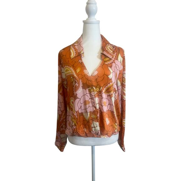 Rachel Zoe Tops - Rachel Zoe FLORAL LONG SLEEVE CROSS FRONT BLOUSE